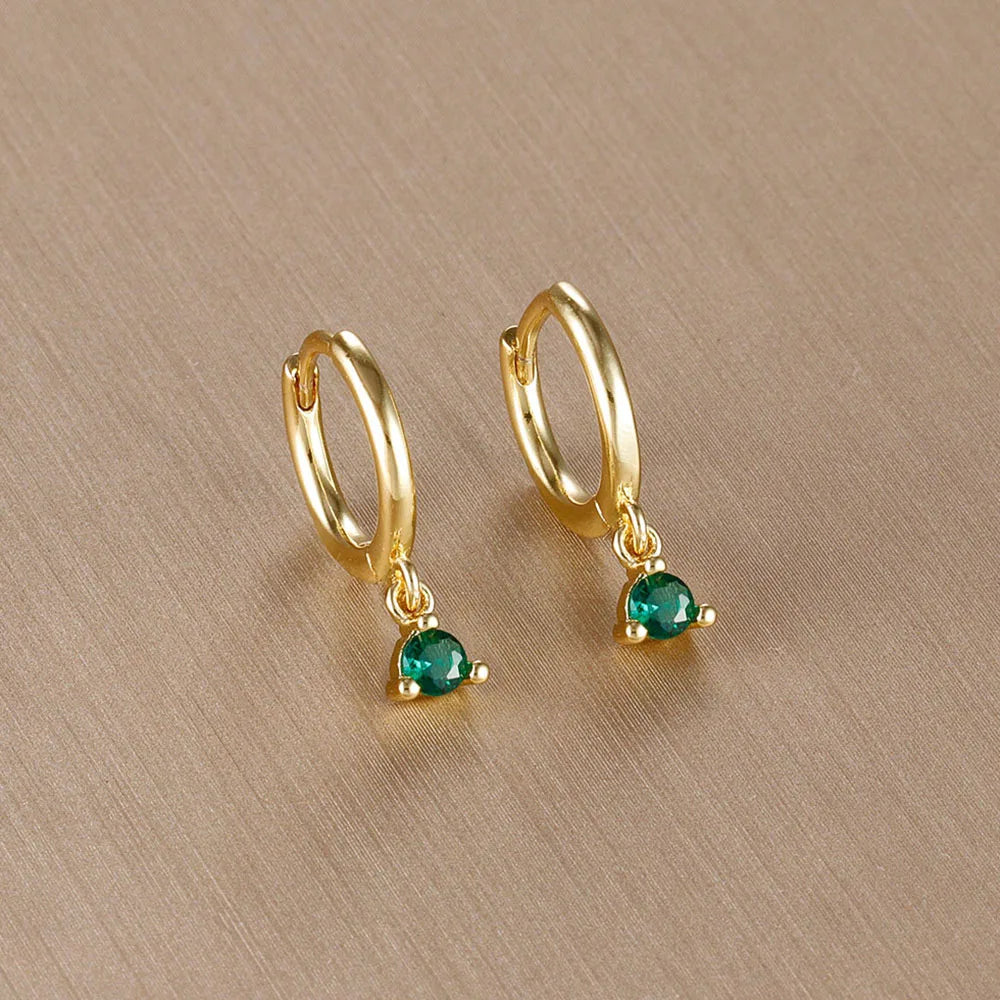 Simple Multicolor Stone Gold Colour Metal Small Dangle Earring