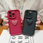 3D Love Heart Pink Matte Case for iPhone 17 16 15 14 13 12 11 Pro Max Plus