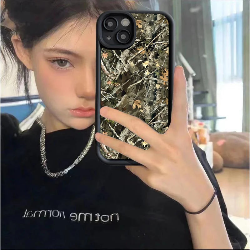 Forest Camouflage Pattern Simple Silicone Cover Case For iPhone 17 16 e 15 14 13 12 Mini 11 Pro XS Max 7 8 Plus Thickened Cover