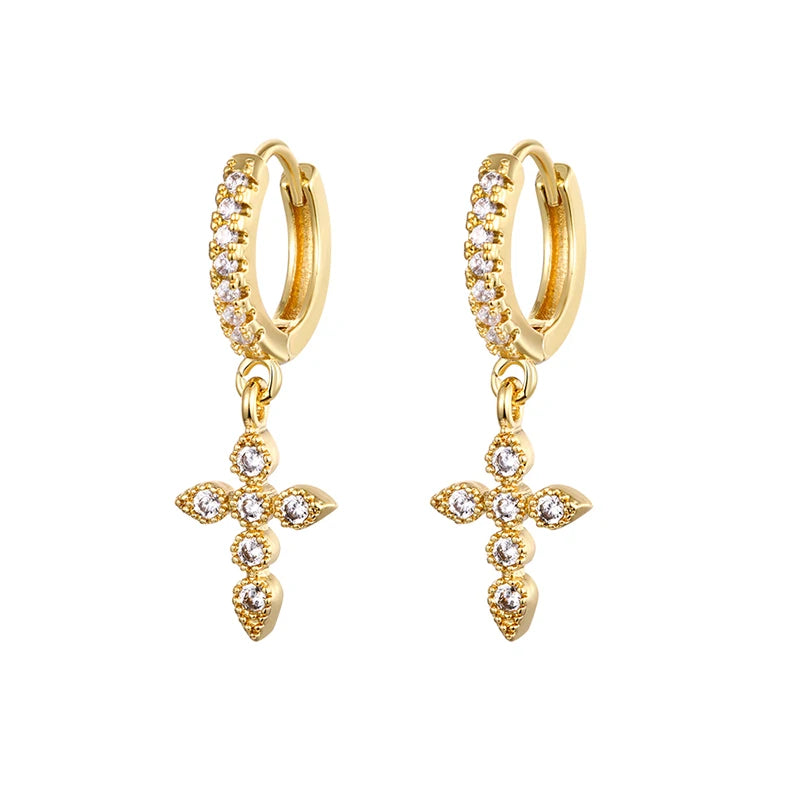High Quality Stainless Steel Zircon Lightning Cross Hoop Earrings