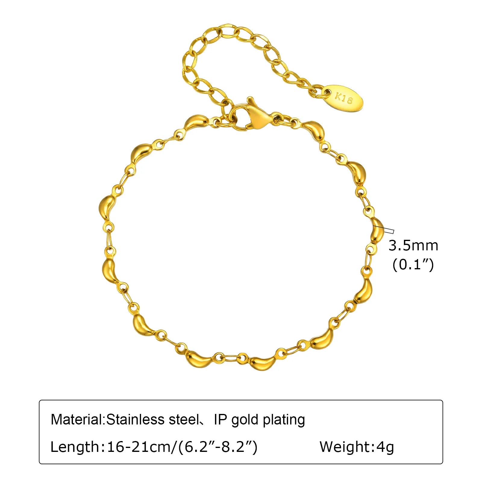 Gold Plated Link Bracelet for Women, Stainless Steel Stackable Chain Wristband, Adjustable Waterproof Jewelry