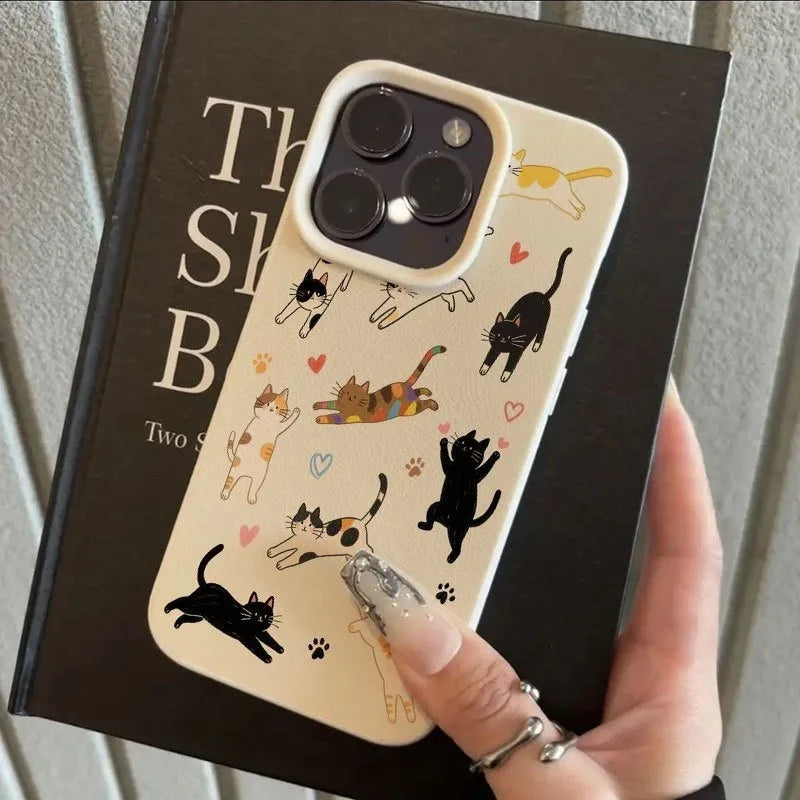 Cute Love Heart Cat Lychee Case for iPhone 17 16 15 14 Pro Max