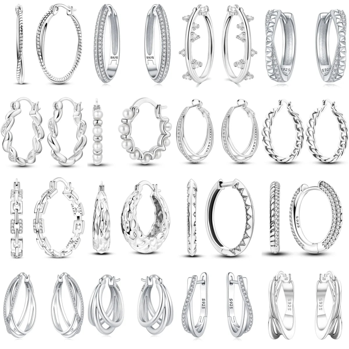 925 Sterling Silver Minimalist Staggered Circular Hoop Earrings Birthday Gift