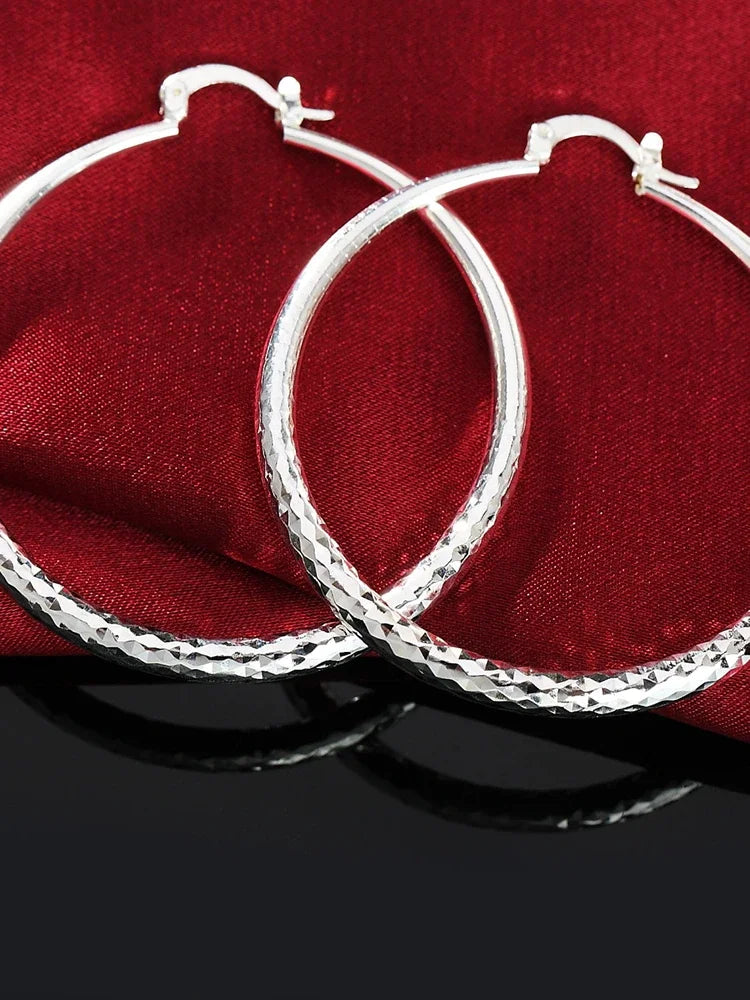 925 Sterling Silver 5cm Circle Hoop Earrings Women Fashion Wedding Holiday