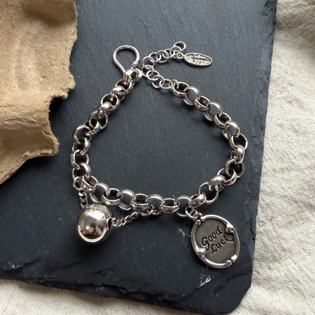 100% Solid 925 Sterling Silver Metal Bracelet for Women Men Vintage Heart Letters Handmade Simple Birthday Gift