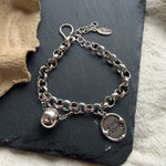 100% Solid 925 Sterling Silver Metal Bracelet for Women Men Vintage Heart Letters Handmade Simple Birthday Gift