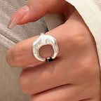 925 Sterling Silver Matte Finish Moon Open Ring Ladies Luxury Jewellery Wholesale Accessory