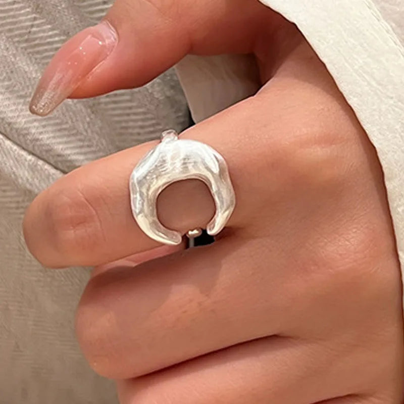 925 Sterling Silver Matte Finish Moon Open Ring Ladies Luxury Jewellery Wholesale Accessory