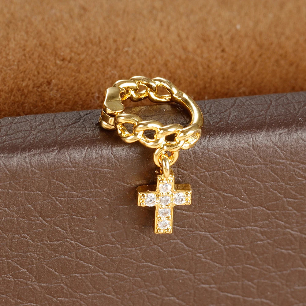 1Pc Stainless Steel Small CZ Hoop Cartilage Earrings Tiny Cross