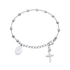 Stainless Steel Virgin Mary St Benedict Cross Bracelet, Bead Chain Bracelet Women Religious Jewelry