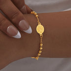 Stainless Steel Virgin Mary St Benedict Cross Bracelet, Bead Chain Bracelet Women Religious Jewelry