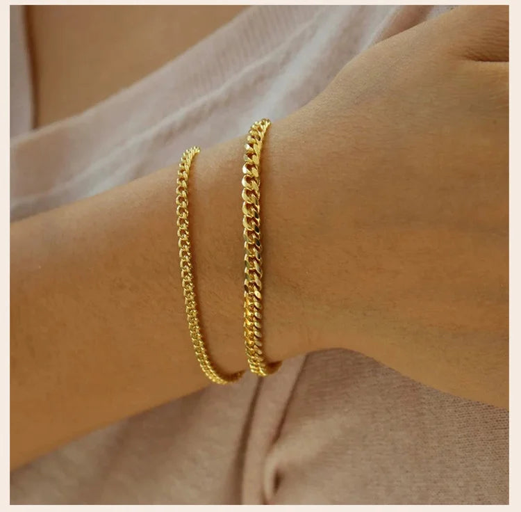 Stainless Steel Chain Bracelet Women, 3mm to 9mm Curb Cuban Chain Bangle Gold Color Unisex Wrist Stackable Jewelry
