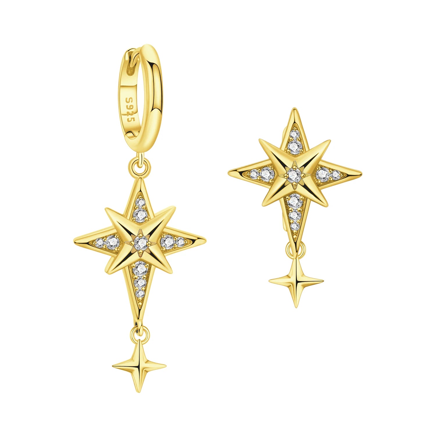 925 Sterling Silver Mysterious Star Moon Versatile Hoop Earrings Women's Gift