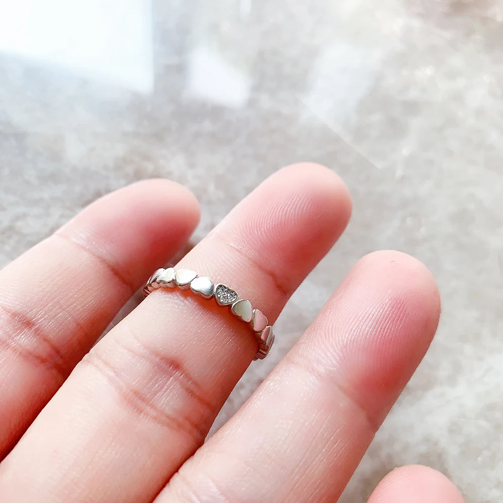 Love Hearts Ring 925 Sterling Silver Romantic Fine Jewellery Women Gift