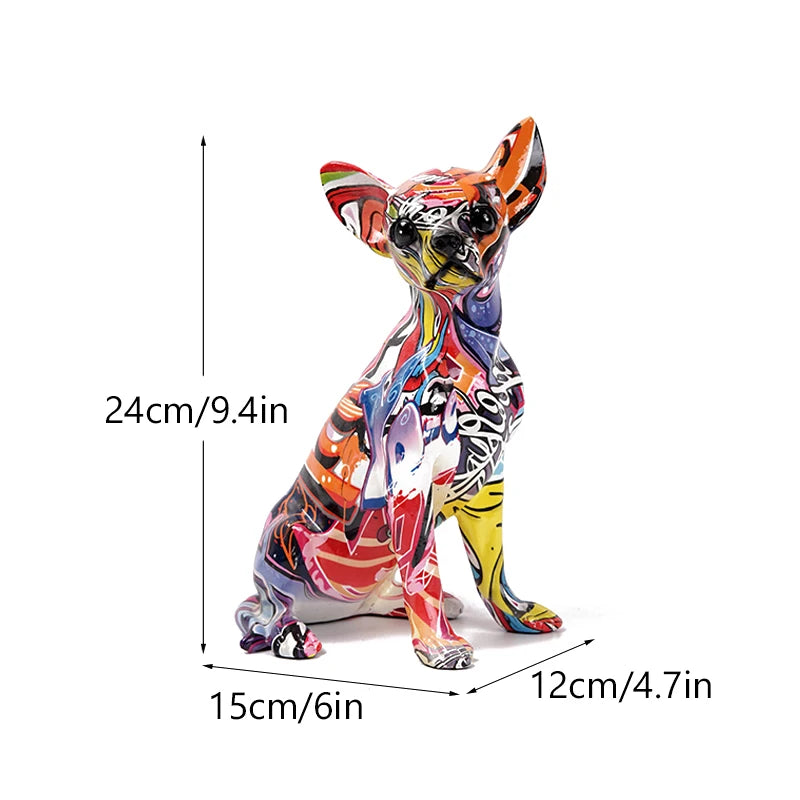 Resin Graffiti Chihuahua Dog Sculpture Animal Statue Pop Art Home Living Room Shelf