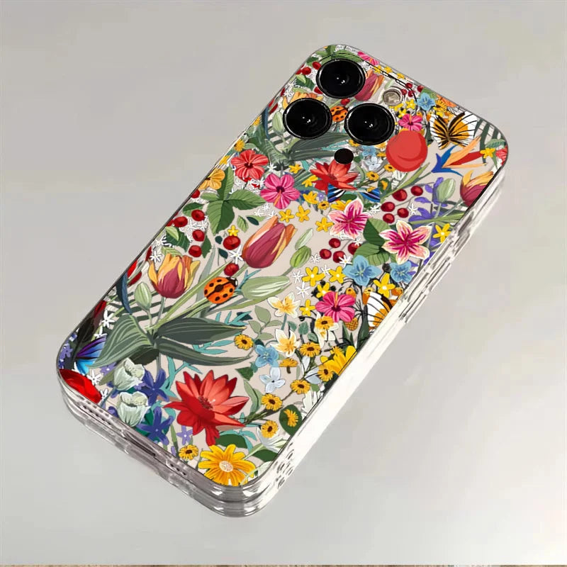 Floral Shockproof Case for iPhone 17 16 15 14 13 12 11 Pro Max Plus Clear