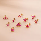 2PCS New Stainless Steel Rose Red Mini Piercing Stud Earrings