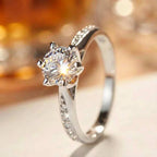 925 Sterling Silver Luxury Classic Six Claw Ring Simple Imitation Diamond Engagement Wedding Gift