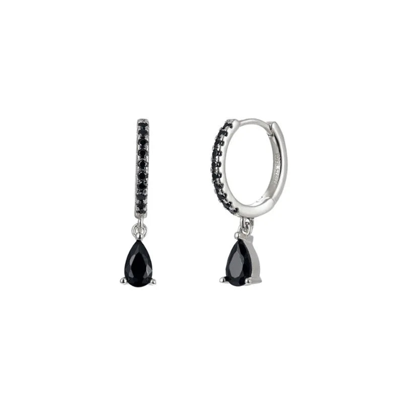 2PCS Stainless Steel Zirconia Small Hoop Earrings Water Drop Pendant