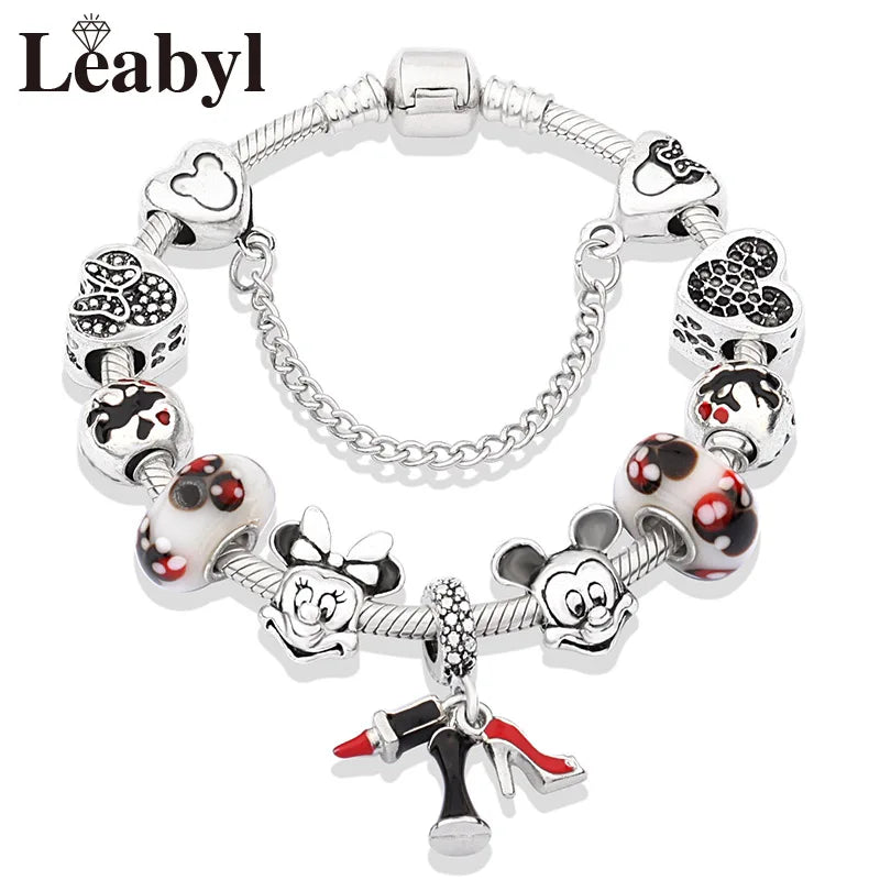 Pink Crystal Bead Charm Bracelet Colourful Enamel Handmade DIY Jewellery