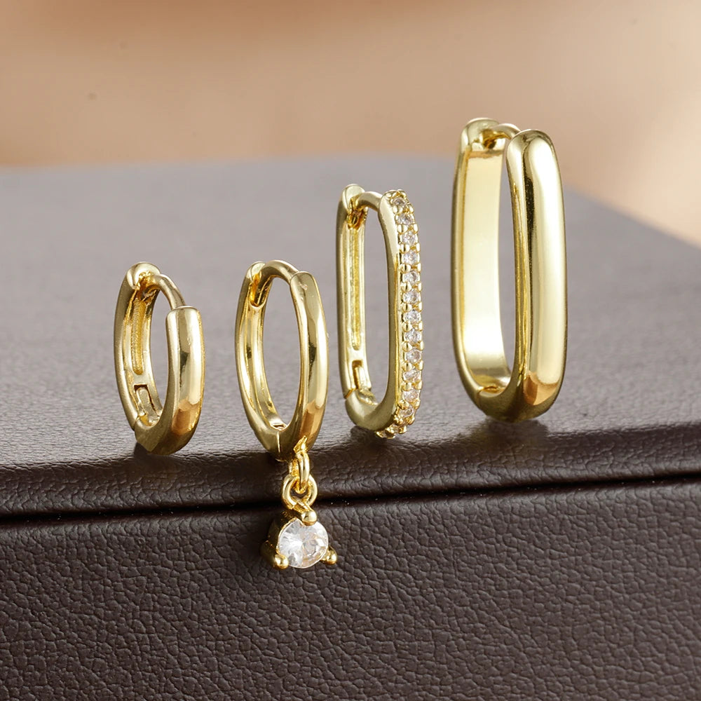 4PCS Luxury Gold Colour U-shaped Earrings Set 18K Gold Plated Huggie