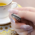 Black CZ Lane Ring 925 Sterling Silver Vintage Fine Jewellery Men Women Gift