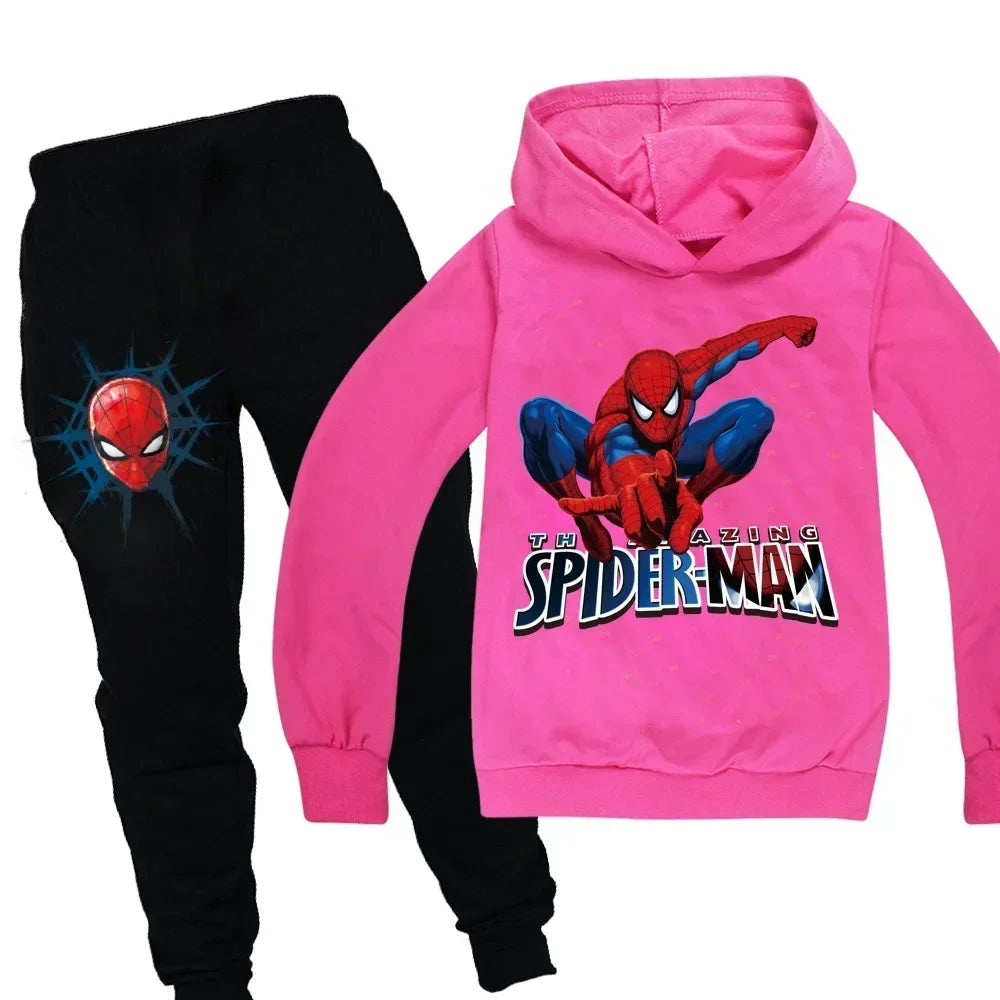 Kids Spiderman Print Hoodie & Pants Suit Boys Girls Casual Clothing Set