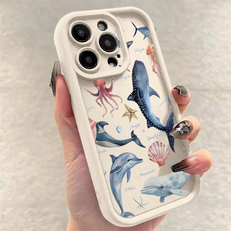 Whale Swimming Sea Case for iPhone 16 15 14 13 12 11 Pro Max Plus XR SE2
