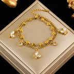 Gold Colour Stainless Steel Bangle 18K Plated Heart Wrist Chain