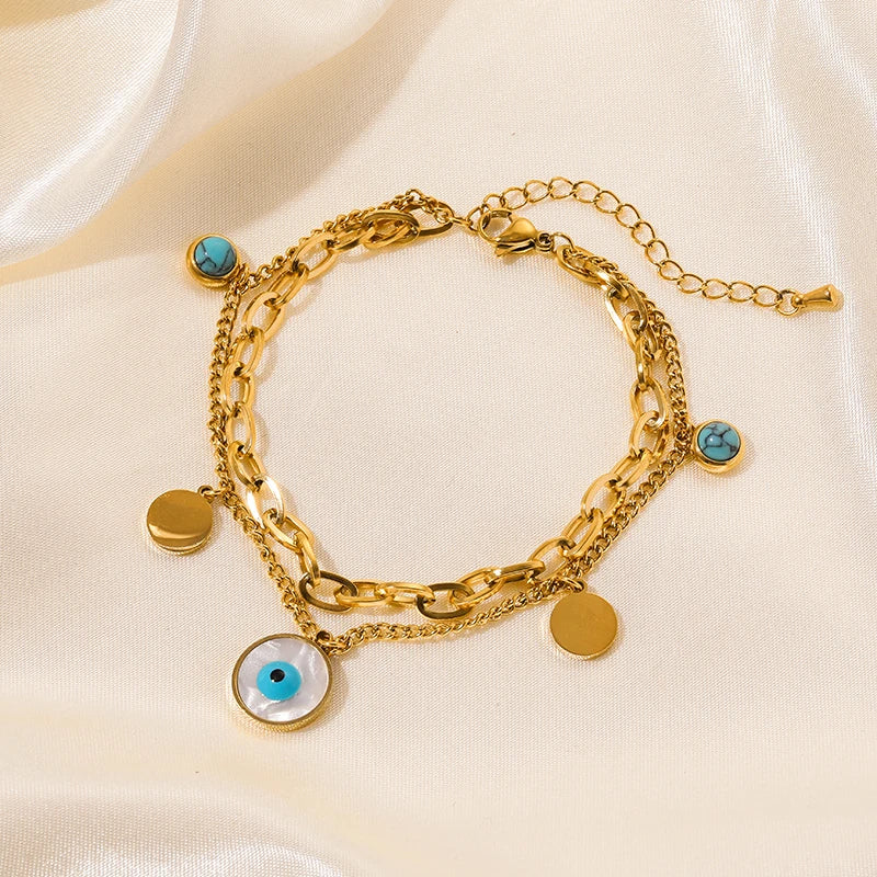 Gold Colour Multilayer Stainless Steel Charm Bracelet Men Women Bangle