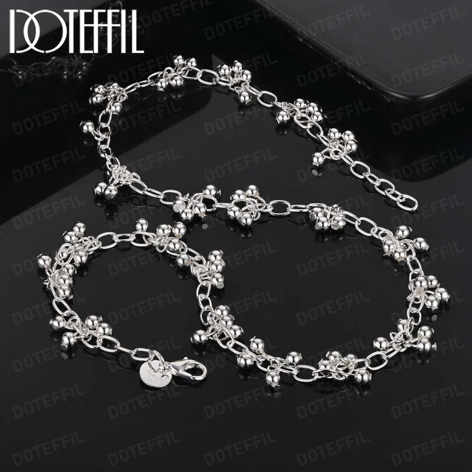 925 Sterling Silver Beaded Chain Necklace Korean Style Jewelry for Women