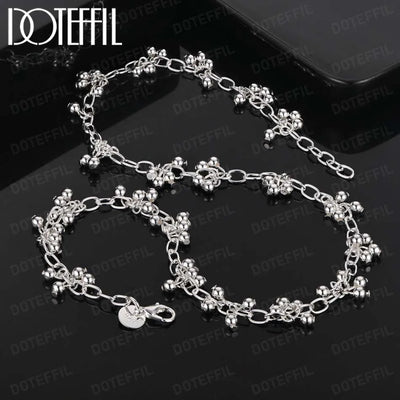 925 Sterling Silver Beaded Chain Necklace Korean Style Jewelry for Women