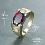 Unisex Female Male Oval Red Stone Rings For Women Men Gold Color Luxury Zircon Wedding Bands Engagement Ring Party Jewelry Gifts