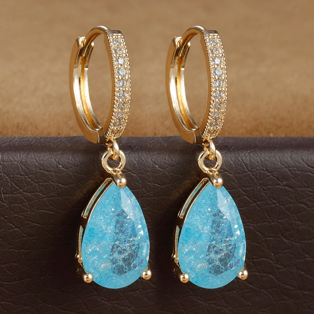 2PCS Simple Stainless Steel Colourful Zirconia Hoop Earrings