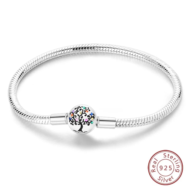 925 Sterling Silver Forever Love Peach Heart Bracelets Star Moon Airplane Earth Bracelets For Women Fit DIY Charms Party Jewelry