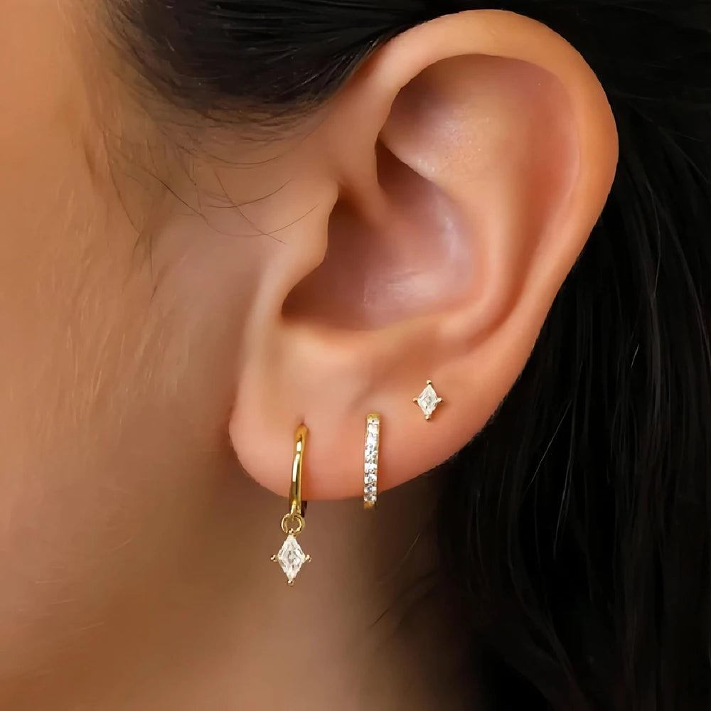 3PCS Fashion Geometric Zircon Small Drop Earrings Set Temperament