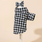 Grid Pattern Cat Dog Pajamas Set Soft Sleepsuit with Flower Headband