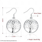 925 Sterling Silver 40mm Round Tree of Life Earrings Women Fashion Wedding