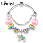 Romantic Pink Heart Charm Bracelet Fine Crystal DIY Bead Bangle Gift