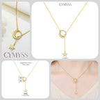 Original 925 Sterling Silver 18K Gold Heart Lock and Key Necklace Y-shaped Chain Necklace For Women Memorial Prayer Jewelry Gift