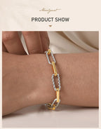 Two Tone Twist Link Paperclip Bracelet for Women, Chunky Stainless Steel Bracelet Adjustable Link, 18k Gold Plated Jewelry