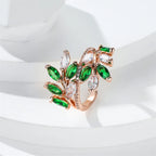 Marquise Cut Royal Blue Green Purple Pink Zircon Leaf Rings For Women Rose Gold Color Boho Cocktail Ring Wedding Bands Jewelry