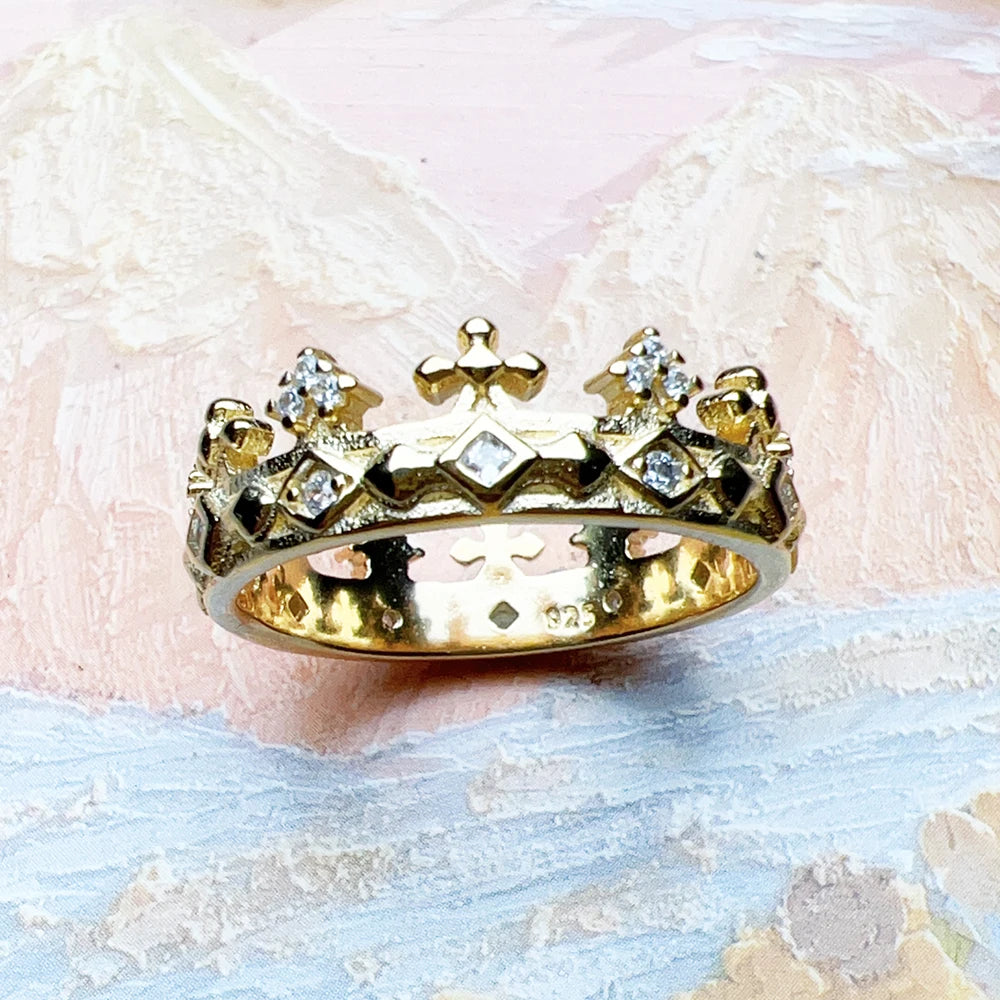 Golden Crown Ring 925 Sterling Silver Summer Classic Fine Jewellery Women