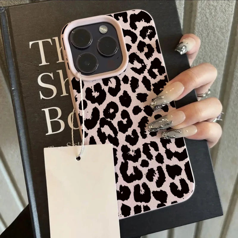 Black Leopard Print Lychee Case for iPhone 17 16 15 14 13 Pro Max