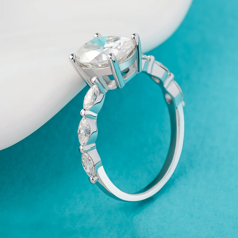 2CT Full Moissanite Engagement Ring Oval Marquise Cut Diamond 925 Sterling Silver GRA Certified
