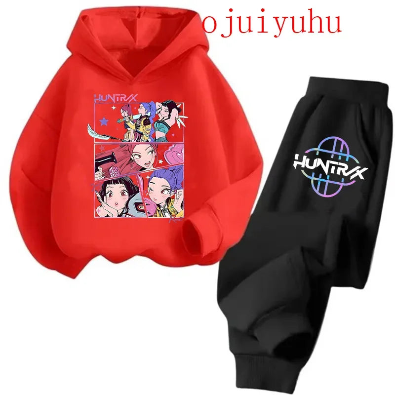 Kids Kpop Demon Hunters Kawaii Hoodie & Sweatpants Set Anime Cartoon Clothing