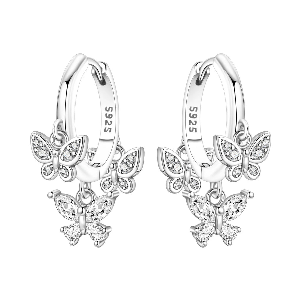925 Sterling Silver Butterfly Fluttering Insect Drop Earrings Jewellery Gift