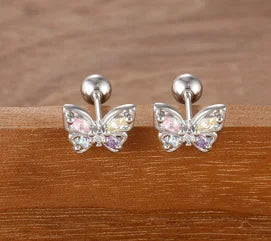 Vintage Gold Plated Stainless Steel Butterfly Studs Snowflake Zircon