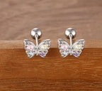 Vintage Gold Plated Stainless Steel Butterfly Studs Snowflake Zircon