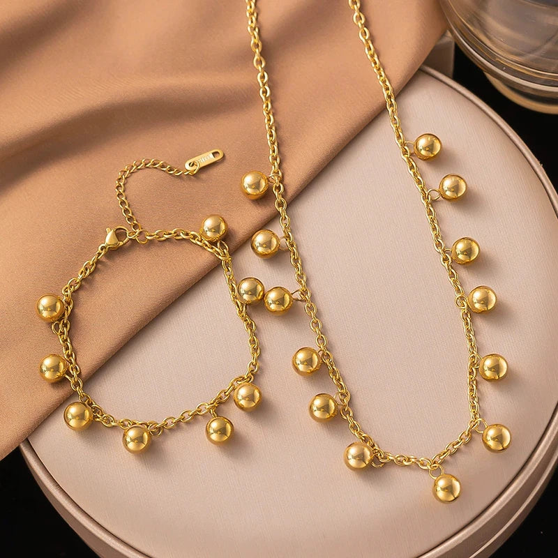 Metal Beads Heart Stainless Steel Bracelet Bangle Gold Colour Gift
